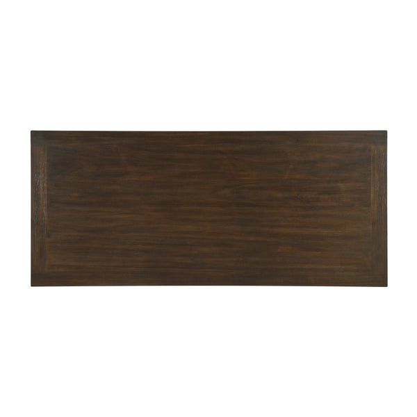 English Elm Dark Brown Acacia Veneer Rectangular Dining Table Seats 8 with Arts and Crafts Detail B011P257326