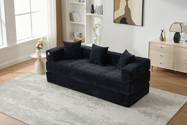 English Elm UNITED Folding Sofa Bed with Removable Cover Zipper, Chenille Memory Foam Sleeper for Small Spaces Black W1568P293809