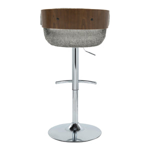 English Elm Elisa Mid-Century Modern Adjustable Barstool Set Of 2 With Swivel, Chrome Base & Grey Fabric Elegance B202S00828