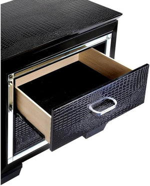 English Elm Contemporary Crocodile-Textured Nightstand with LED Mood Lighting, Dovetail Drawer & Mirror Accents Black 34 L x 21 W x 35 H B011P232476