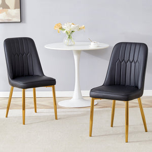 English Elm 2 Modern Dining Chairs with Plush PU Cushions and Gold Metal Legs for Stylish Comfort at Home Black+Gold W1151P294397