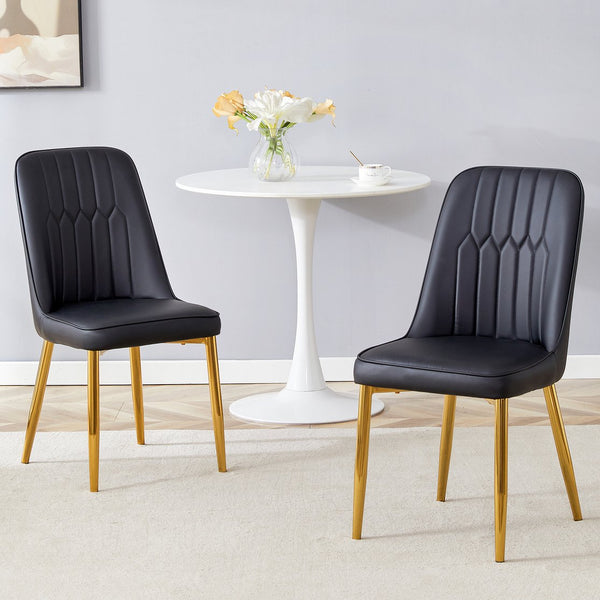 English Elm 2 Modern Dining Chairs with Plush PU Cushions and Gold Metal Legs for Stylish Comfort at Home Black+Gold W1151P294397