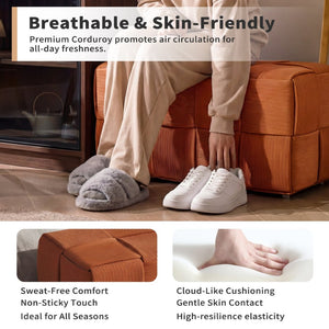 English Elm Ottoman Square Corduroy Upholstered Footrest with Ribbed Texture for Living Room Seating Brown W3851P453274