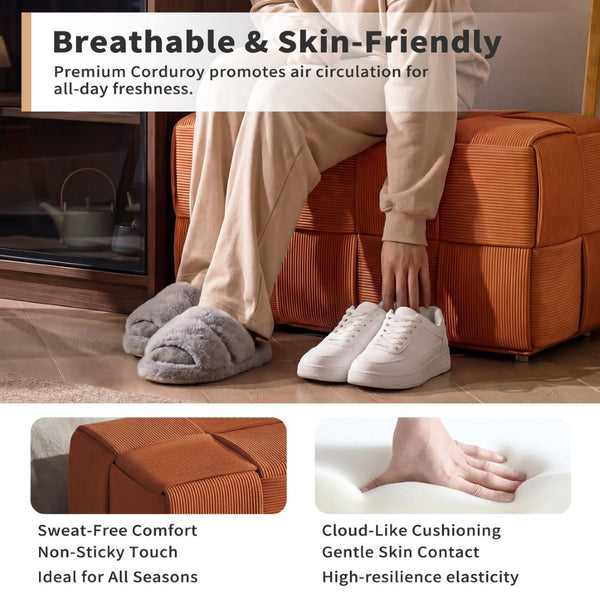 English Elm Ottoman Square Corduroy Upholstered Footrest with Ribbed Texture for Living Room Seating Brown W3851P453274