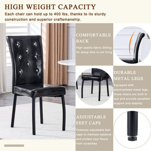 English Elm A Set of 2 Crystal Button Faux Leather Dining Chairs with Embossed Croc Texture Black W3226P344029