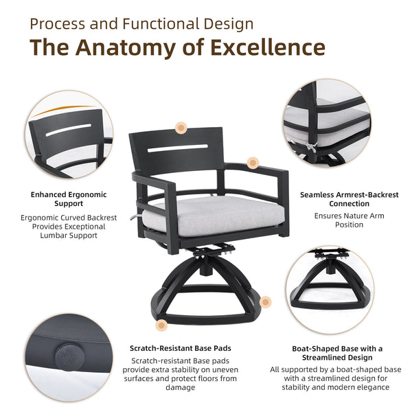 English Elm 5-Piece Outdoor Pedestal Dining Set With Swivel Rockers, Sintered Stone Table, Sunbrella Cushions & More! W1886S00032