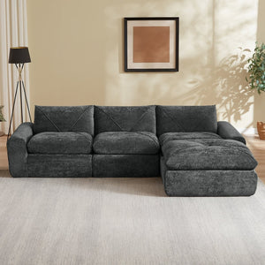 English Elm Modern Chenille Modular Sectional Sofa with Foot Pedals for Living Room Comfort Dark Gray W3396S00073