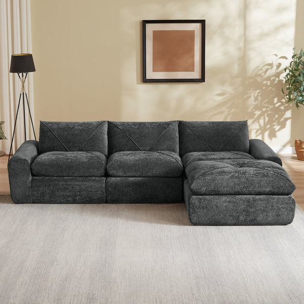 English Elm Modern Chenille Modular Sectional Sofa with Foot Pedals for Living Room Comfort Dark Gray W3396S00073
