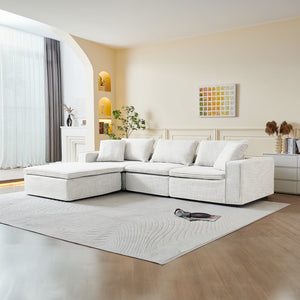 English Elm Cloud Couch Modular 4 Seater Sofa with Washable Linen and Pocket Spring Cushions White W1765S00140