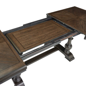 English Elm Traditional Oak Walnut Veneer Extendable Dining Set with Nailhead Upholstered Seating B011S00921