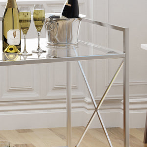 English Elm Christopher Knight Home® - BAR CART Silver Glass & Metal Two-Tier Beverage Cart with Tempered Shelves, Art Deco Frame, Mobile Entertaining Utility 61083.00SIL