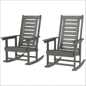 English Elm Black Hdpe Slatted High Back Rocking Chair Set for Porch Patio Deck Outdoor Use Dark Gray T3971P444244