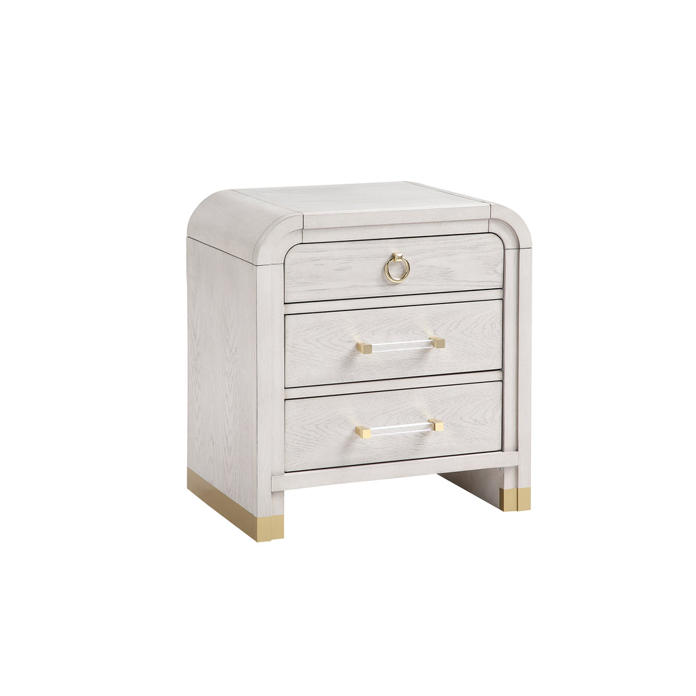 English Elm Malco Black White Oak Nightstand with Fluted Detailing, Gold Accents, Acrylic Hardware & Drawer B201P391828