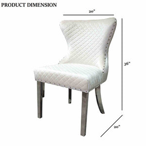 English Elm Glam Side Chair Set - Modern White Upholstery With Diamond Pattern, Nailhead Trim & Silver Legs B2741P406809