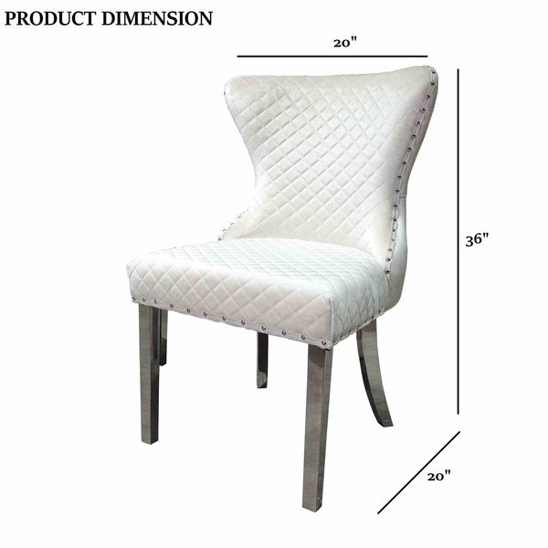 English Elm Glam Side Chair Set - Modern White Upholstery With Diamond Pattern, Nailhead Trim & Silver Legs B2741P406809