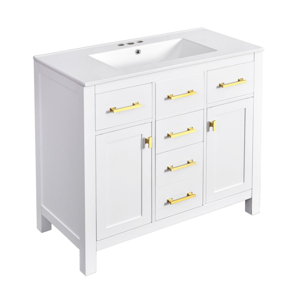 English Elm 72'' Modern Bathroom Vanity Set With Ceramic Sink, Solid Wood Frame, Ample Storage & Sleek Design N710SS00011K