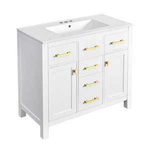 English Elm 72'' Modern Bathroom Vanity Set With Ceramic Sink, Solid Wood Frame, Ample Storage & Sleek Design N710SS00011K