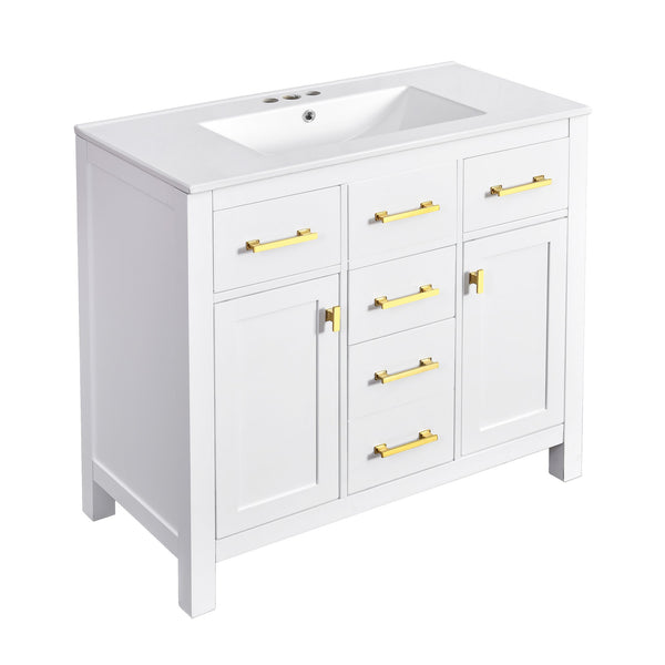 English Elm 72'' Modern Bathroom Vanity Set With Ceramic Sink, Solid Wood Frame, Ample Storage & Sleek Design N710SS00011K