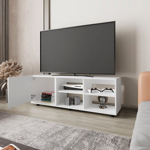 English Elm FM Parker TV Stand with Door and Open Shelves for Large TVs, Minimalist Storage and Modern Style White 53 L x 21 W x 5 H B128P269885