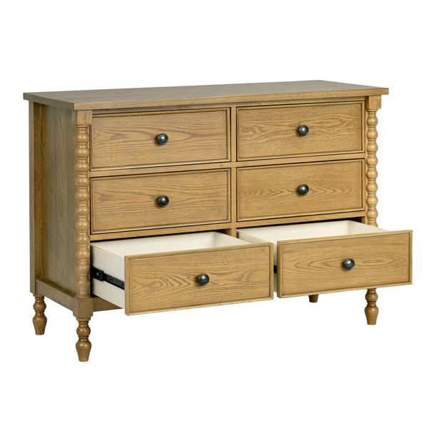 JLA Home Madison Park Signature - Small Dresser with Six Drawers, Vintage-Inspired Spindle Legs, Anti-Tip Safety & Quiet Glides Natural MPS137-0327