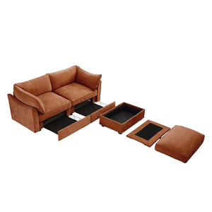 English Elm 2 Seater Sofa With Movable Ottoman And Hidden Storage - Stylish Chenille Comfort For Any Space W3041S00203