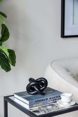 English Elm 6x6x6" Marble Chain Sculpture — Minimalist Interlocking Abstract Accent for Mantel, Table, Shelf Black W2078P357113