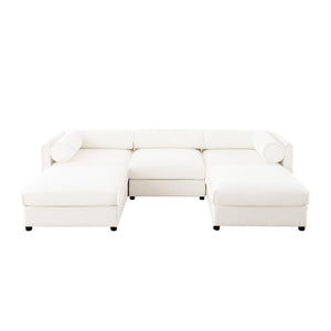 English Elm Elegant White Chenille Sofa With Hidden Storage, Ergonomic Support & Modular Design For Versatile Comfort W714S01039