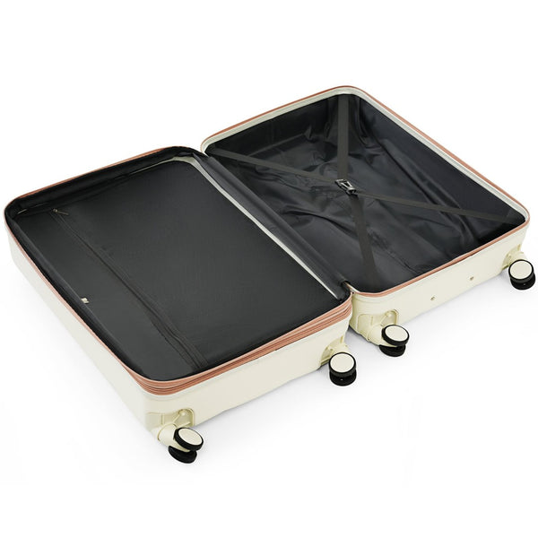 English Elm Luggage 3 Piece Abs Hard Shell Set with Usb Port Cup Holder and Spinner Wheels Beige+Gold N726P170956R