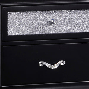 English Elm Wilton Black 2-Drawer Nightstand with Glossy Metallic Acrylic Fronts, Faceted Crystal Hardware, Elegant Storage B062P328709