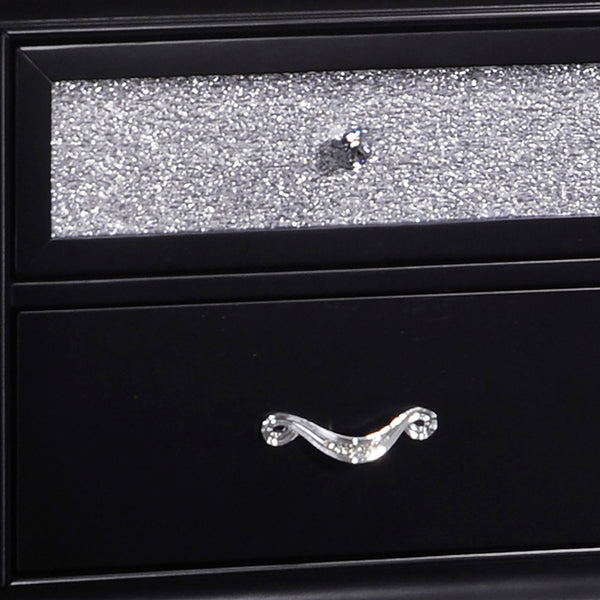 English Elm Wilton Black 2-Drawer Nightstand with Glossy Metallic Acrylic Fronts, Faceted Crystal Hardware, Elegant Storage B062P328709