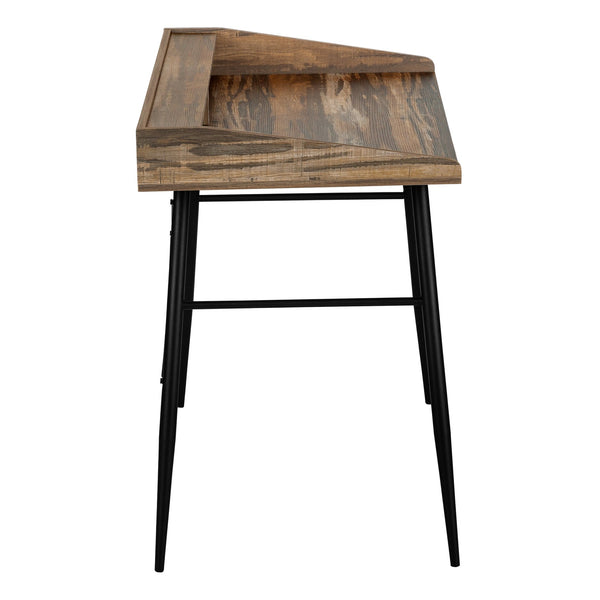 English Elm Computer Desk With Hutch – Modern Farmhouse Style, Brown Laminate Top & Black Metal Base, 48” Long B2710P219824