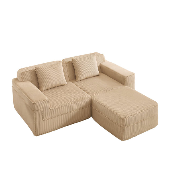 English Elm Modular 2-Seat L-Shape Sectional Sofa In Camel Corduroy – Cloud-Like Comfort With Customization Features W3041S00316