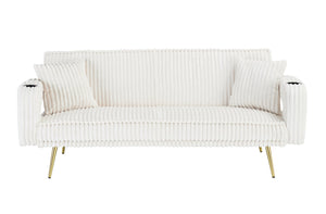 English Elm 74.01 Corduroy Convertible Sofa Bed with 3-Level Recline, Cup Holders, Solid Wood Frame, 500lb Capacity White W1658P252026