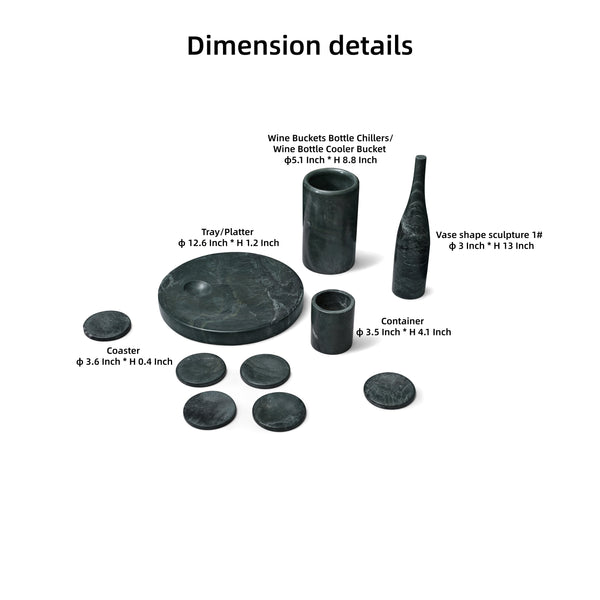 English Elm Green Diamond marble 10-piece luxury dining set — genuine green stone coasters, tray, cooler, vase sculpture W1696P333267