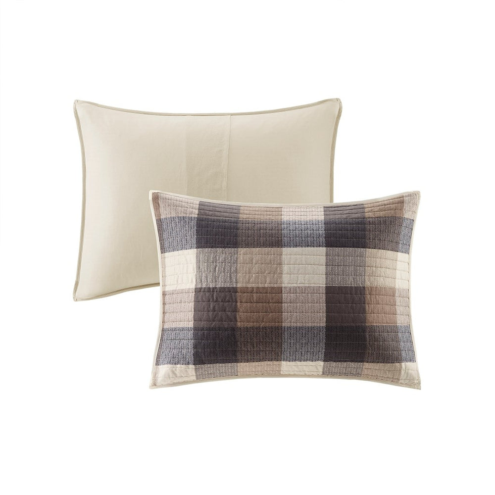 English Elm 6 Piece Reversible Herringbone Quilt Set With Cozy Buffalo Plaid & Embroidered Pillows - Full/Queen B03597577