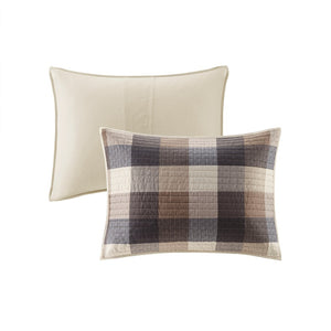 English Elm 6 Piece Reversible Herringbone Quilt Set With Cozy Buffalo Plaid & Embroidered Pillows - Full/Queen B03597577