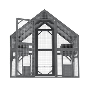 English Elm Cat, Outdoor Wood Enclosure Multi-level Shelter with Platforms Resting Boxes Waterproof Canopy W1598S00039