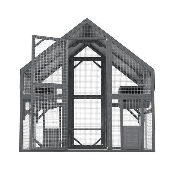 English Elm Cat, Outdoor Wood Enclosure Multi-level Shelter with Platforms Resting Boxes Waterproof Canopy W1598S00039