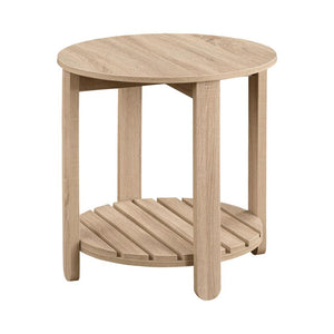 English Elm Round Engineered Wood Side Table With Bottom Shelf – Farmhouse Charm & Versatile Natural Finish B016P379371-GIGA