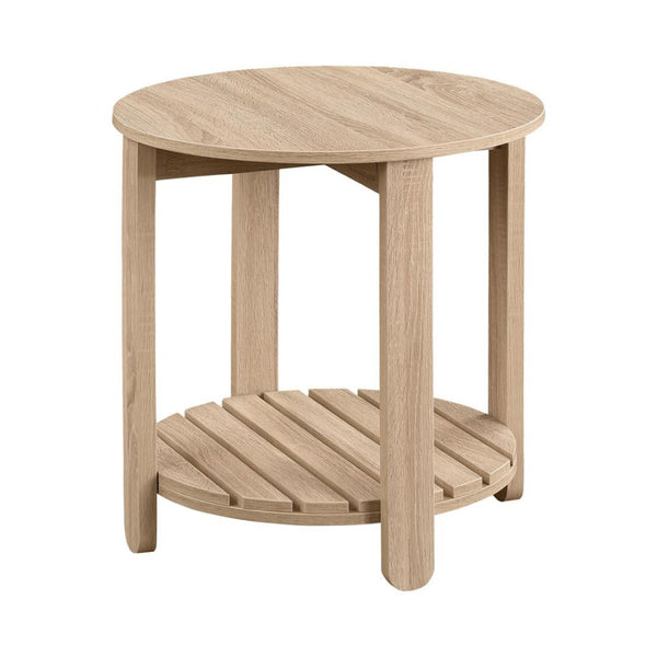 English Elm Round Engineered Wood Side Table With Bottom Shelf – Farmhouse Charm & Versatile Natural Finish B016P379371-GIGA