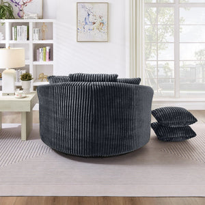English Elm 360° 360 Swivel Round Lounge Chair Corduroy Upholstered Sculptural Seat with Removable Pillows Gray W3705S00039