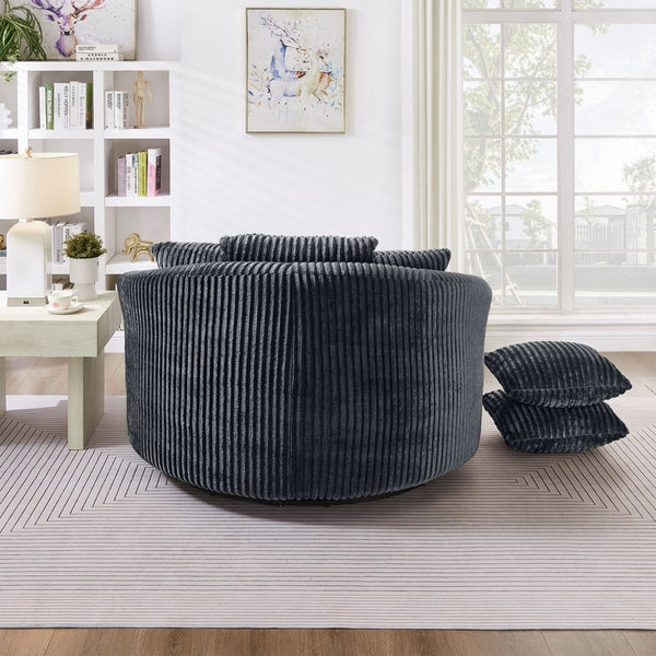 English Elm 360° 360 Swivel Round Lounge Chair Corduroy Upholstered Sculptural Seat with Removable Pillows Gray W3705S00039