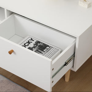 English Elm 2 2 DRAWERS TV CABINET-1630 White & Oak 64" Modern Melamine TV Stand with Solid Wood Legs, Storage W1581P144332