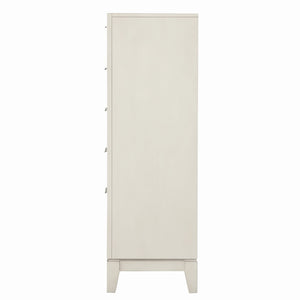 English Elm 1pc Chest Transitional Weathered Finish 5-Drawer Tall Dresser with Dentil Molding and Metal Knobs Antique White 40 L x 20 W x 52 H B2741P370394