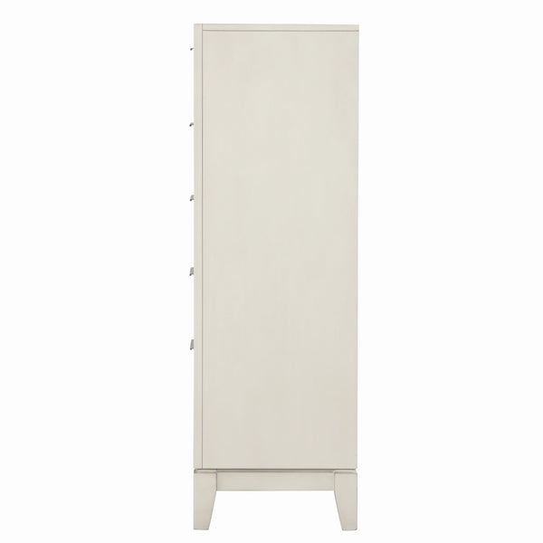 English Elm 1pc Chest Transitional Weathered Finish 5-Drawer Tall Dresser with Dentil Molding and Metal Knobs Antique White 40 L x 20 W x 52 H B2741P370394