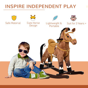 English Elm Qaba Plush Rocking Horse with Metal Frame Interactive Sounds for Kids Playroom W2225P200760