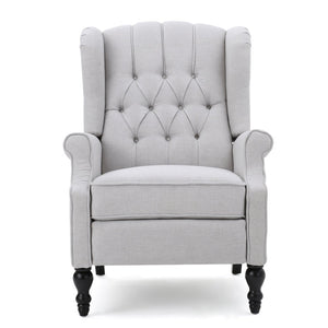 English Elm Charcoal Wingback Pushback Recliner with Button Tufted Diamond Fabric Upholstery Light Grey N763P410529R