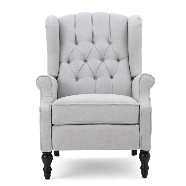 English Elm Charcoal Wingback Pushback Recliner with Button Tufted Diamond Fabric Upholstery Light Grey N763P410529R
