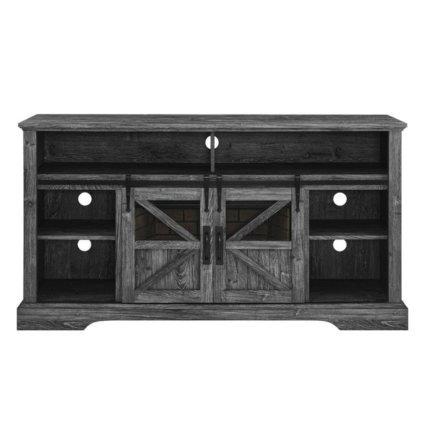 English Elm 60 Inch Farmhouse Electric Fireplace Tv Stand with Led Flame and Cabinet Storage Dark Oak W1769S00003