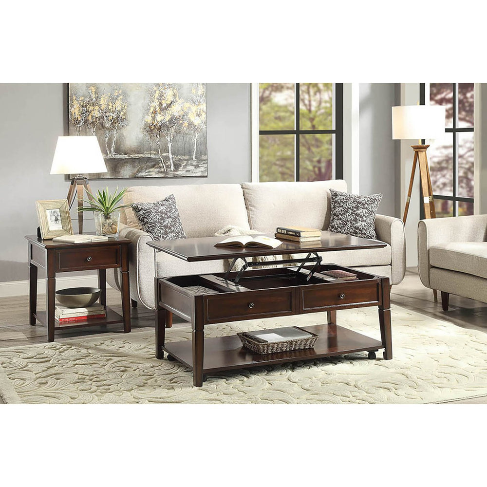 English Elm Walnut End Table with Drawer and Lower Shelf — Classic Wood Top, Tapered Legs, Durable Farmhouse Accent B062P189244
